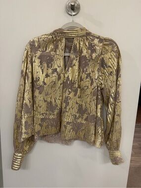 Maeve Metallic Plisse High-Neck Blouse from Anthropologie